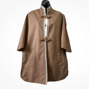 60/70s Vintage Faux Suede Cape Cloak Poncho Khaki Mod Academia SHERWOOD Of Ohio